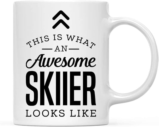 Andaz Press 11oz. Ceramic Coffee Tea Mug, Awesome Skier Gift, Birthday Ideas, Includes Gift Box