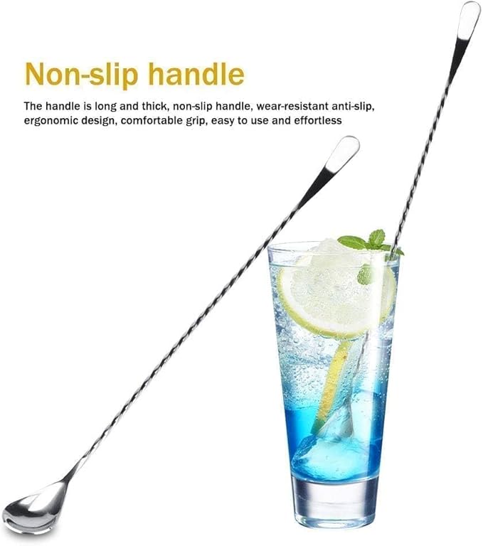Bar Spoon, 15” Long Cocktail Mixing Stirrer Stainless Steel Spoon, Metal Silver Spiral Pattern Home or Bar Cocktail Stirring for Ice Cream Milkshakes Juice Coffee Tea Drink