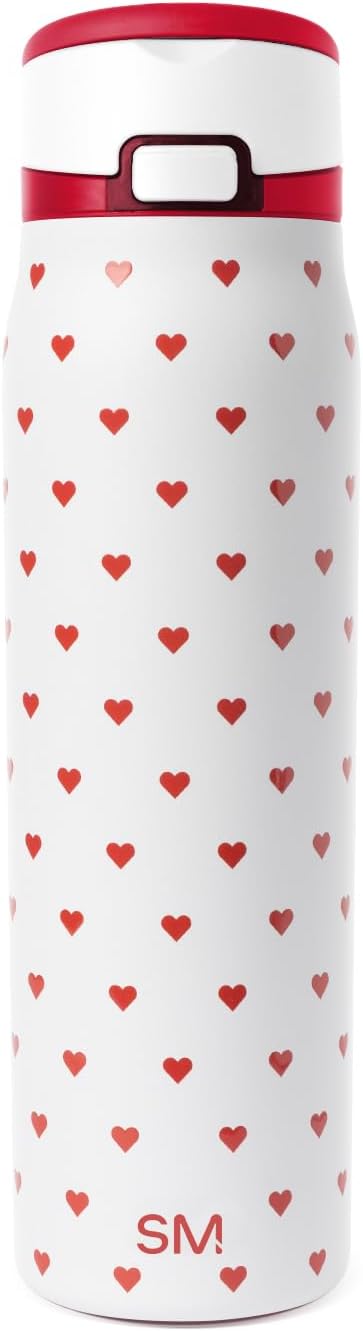 Simple Modern Valentine's Day Mesa Loop Water Bottle with Covered Straw and Handle | 30oz Cup Holder Friendly Insulated Stainless Steel Bottles for Travel, Sports and School | Crimson Hearts