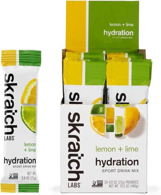 Skratch Labs Hydration Sports Drink Mix Packets – Real‑Fruit Electrolyte Powder for Fast Hydration & Endurance | Lemon Lime | 20 Pack | Vegan, Non‑GMO, Clean Ingredients