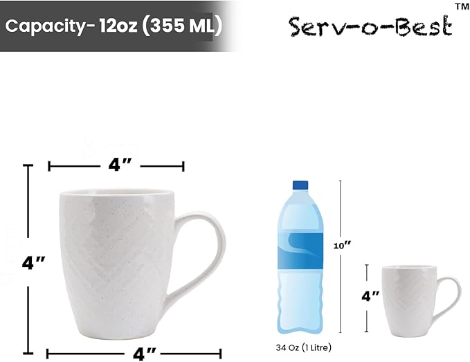 White Ceramic Coffee Mug Set of 6 – 12 oz Large Coffee Cups with Handles, Durable Porcelain Mugs for Coffee, Tea, Hot Chocolate & Milk – Microwave & Dishwasher Safe