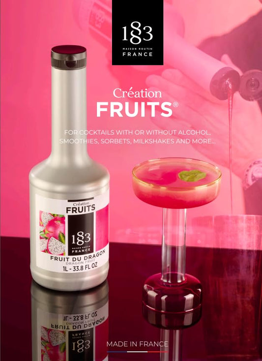 1883 Dragon Fruit Purée – Premium French Fruit Purée for Cocktails, Smoothies, Desserts & More – Vibrant Exotic Flavor – 1 Liter Bottle