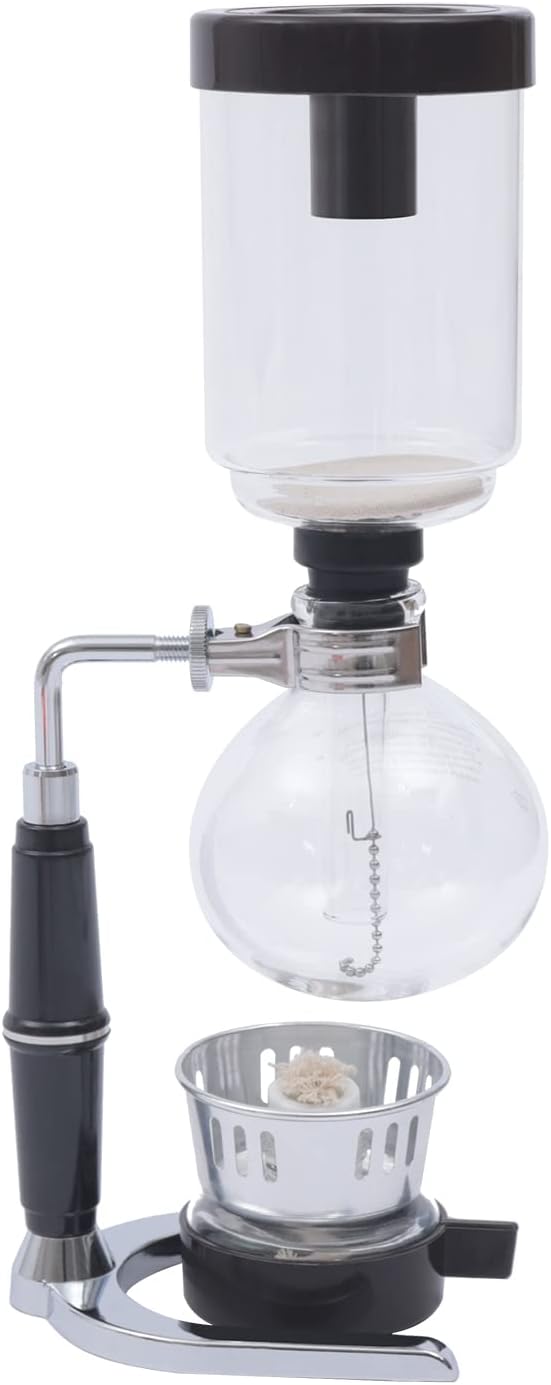 DUTTIETY Glass Siphon Coffee Maker, 360ml Tabletop Glass Siphon Pot Glass Syphon Coffee Maker 3 Cups for Coffee Shop|Bar|Home Use, Black