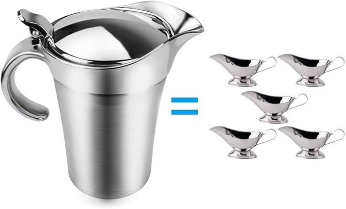 ShineMe Stainless Steel Gravy Boat Sauce Jug with Lid, 26oz Double Wall Insulated, Storage for Gravy or Cream, Used at Home & Kitchen
