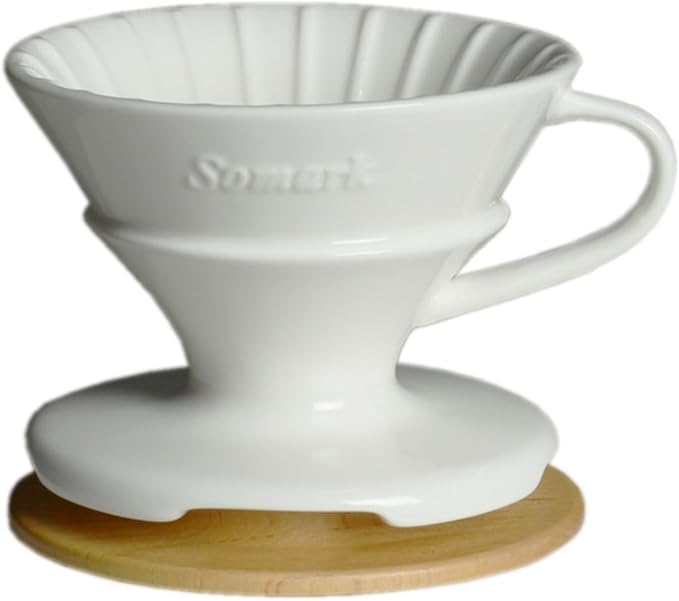 Pour Over Coffee Dripper Set V60#2 Ceramic Dripper + Dripping Tray (wood tray)