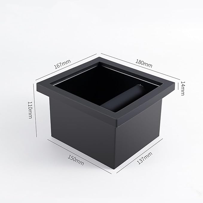 Espresso Knock Box Chute, Stainless Steel Built-in Desktop Coffee Knock Box with Detachable Rubber Rod, Rectangle Bottomless Espresso Knock Box (Black)