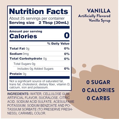 Jordan's Skinny Syrups Sugar Free Coffee Syrup, Vanilla Flavor Drink Mix, Zero Calorie Flavoring for Chai Latte, Protein Shake, Food and More, Gluten Free, Keto Friendly, 25.4 Fl Oz, 1 Pack