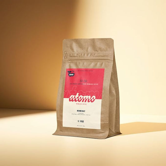 Atomo 50:50 Medium Roast Ground Coffee, Sustainable Low-Acid Coffee for Drip, French Press, and Pour-Over – 12oz (340g)