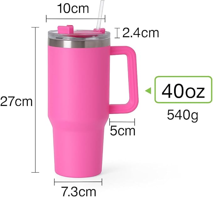 The FaarSky 40 oz Insulated Travel tumbler with lid and straw, 12 Hours Hot & Cold, Vacuum Insulated Stainless Steel, Leak-Proof Lid, (Pink)
