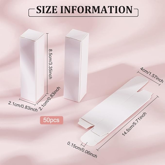 BENECREAT 50 Pack White Lipstick Case 0.8x0.8x3.4 Inch Paper Essential Oil Packaging Box, Lip Gloss Packaging Box for Lipstick Bottle Packaging Gift Makeup Tube Storage