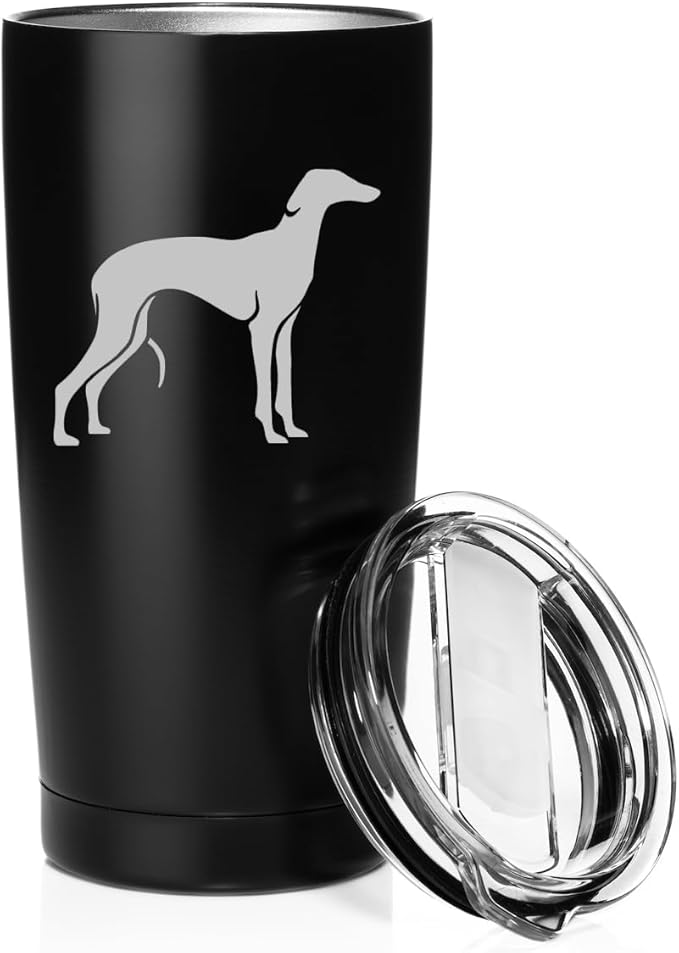 Smooth Body Tumbler Stainless Steel Vacuum Insulated Travel Mug Cup Gift Greyhound (Black, 20 oz)