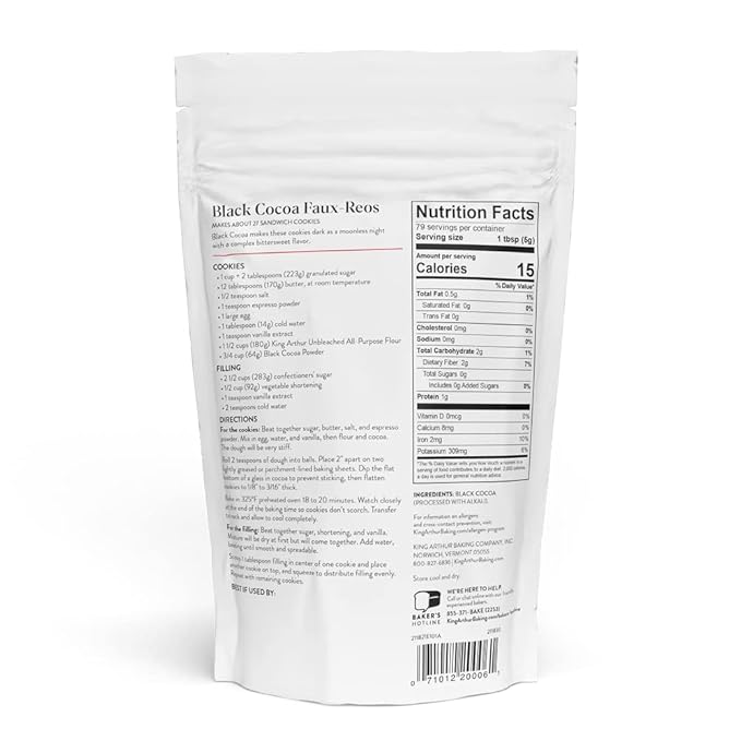 King Arthur Black Cocoa: Dutch Processed Cocoa Powder for Baking - Intense Dark Chocolate Flavor, Unsweetened, Perfect for Cakes, Cookies & Frosting - 14 oz Resealable Bag
