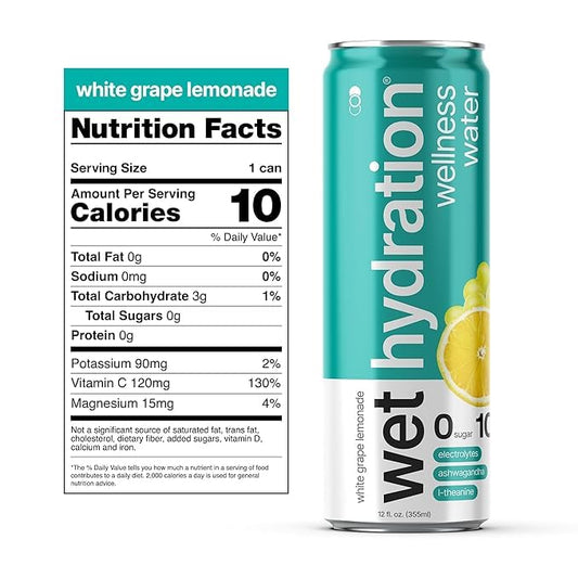 Wet Hydration, Zero Calorie, Functional Wellness Water - 4 Flavors Variety Pack (12 Ounce Cans, Pack of 12) - Flavored Water, Hydration Drink, No Sugar, No Artificial Ingredients, Zero Calories (Packaging May Vary)