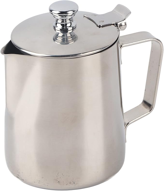 12oz Milk Frothing Pitcher, Stainless Steel Coffee Latte Art Jug Pitcher Mug Cup with Lid for Home Restaurant Cafe