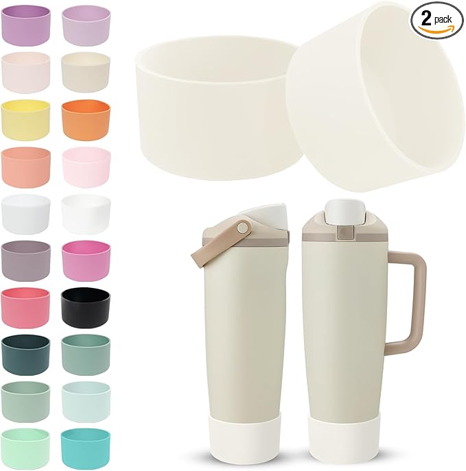 2PCS Silicone Boots for Owala 30oz & 40oz FreeSip Sway Bottles & Tumblers – Non-Slip, Scratch-Resistant, Stability Enhancer for Owala Accessories (Ivory White)
