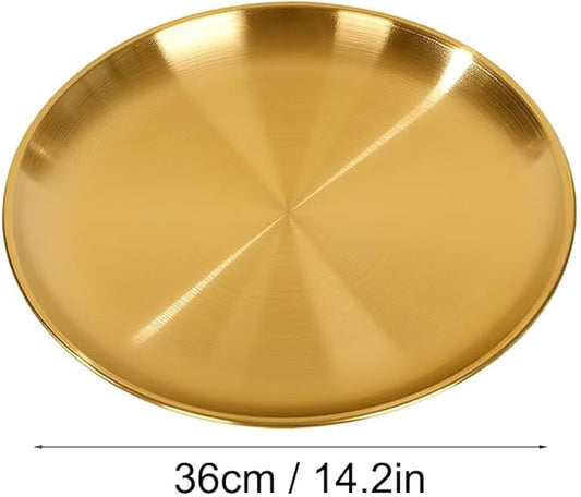 Serving Trays 14.2in Stainless Steel Decorative Tray Round Gold Tray for Kitchen Wedding Party Coffee Table