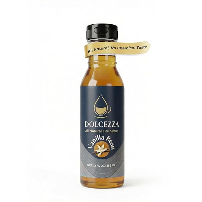 Dolcezza Vanilla Coffee Syrup – Allulose & Monk Fruit, Low Sugar, 45 Servings, 12 fl oz