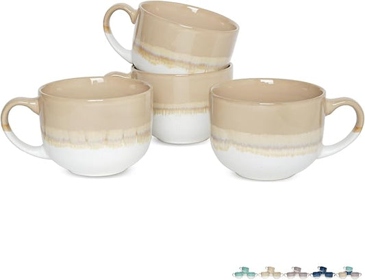 Bosmarlin Ceramic Coffee Mug Set of 4, 16 Oz, Jumbo Latte Mugs, Dishwasher and Microwave, Unique Reactive Glaze (Brown Grey, 16 Oz)