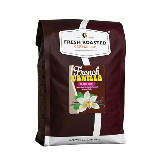 Fresh Roasted Coffee, French Vanilla Flavored Coffee, 5 lb (80 oz), Medium Roast, Kosher, Ground