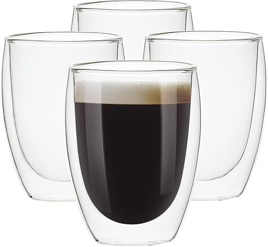 [4-Pack,12Oz] Glass Cups, Double Walled Thermo Espresso Glasses, Insulated Coffee Mugs, Drinking Glasses