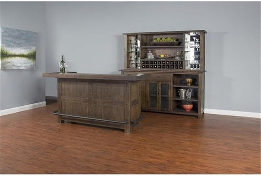 Pemberly Row 80" Transitional Wood Gorgeous Bar Unit with Pull-Out Tray, Foot Rail, 2 Drawers, Adjustable Shelves, Stemware Rack, Wine Storage, in Cherry/Tobacco Finish