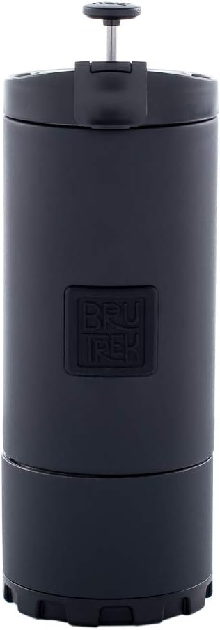 BruTrek OVRLNDR Travel Coffee French Press, 24 fl.oz Capacity, Double Wall Vacuum Insulated, Easy To Clean Removable Bottom, No Spill Lid, On The Go Coffee Brewing (Obsidian)
