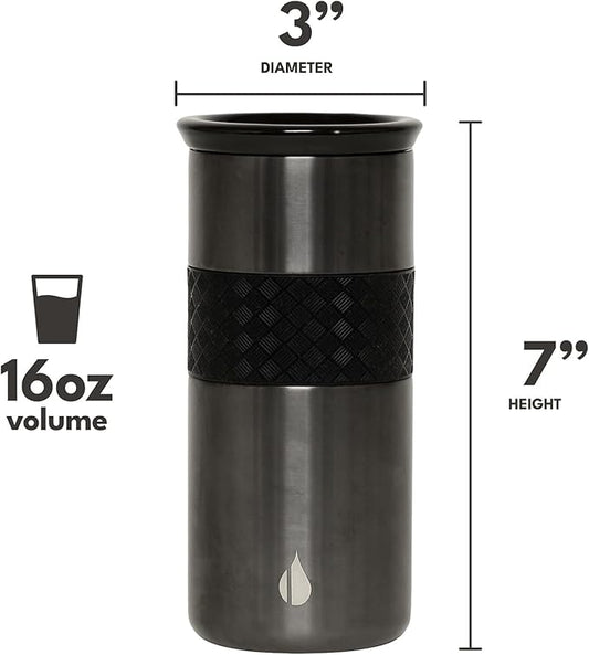 Elemental Artisan Insulated Tumbler, Triple Wall Coffee Travel Mug, Reusable Stainless Steel Coffee Tumbler with Ceramic Lid, Thermal Coffee Cups for Hot (6 Hrs) & Cold (18 Hrs), 16oz - Gunmetal