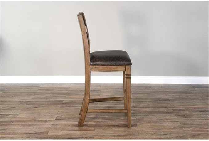 Pemberly Row Set of 3 Wood Bar Unit and 2 Ladderback Barstool in Natural Brown
