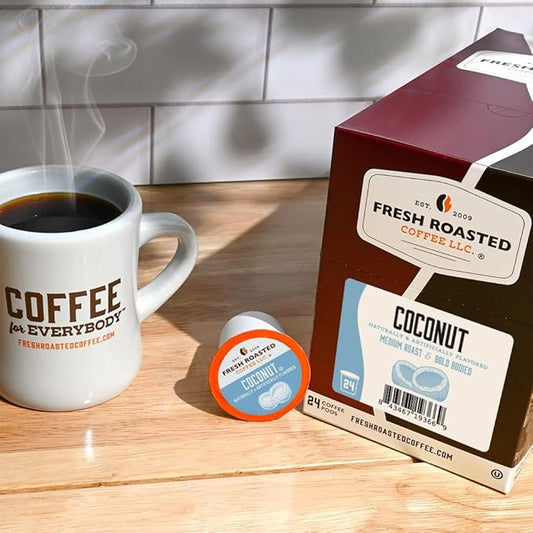 Fresh Roasted Coffee, Coconut, Flavored Coffee Pods, 24 Count