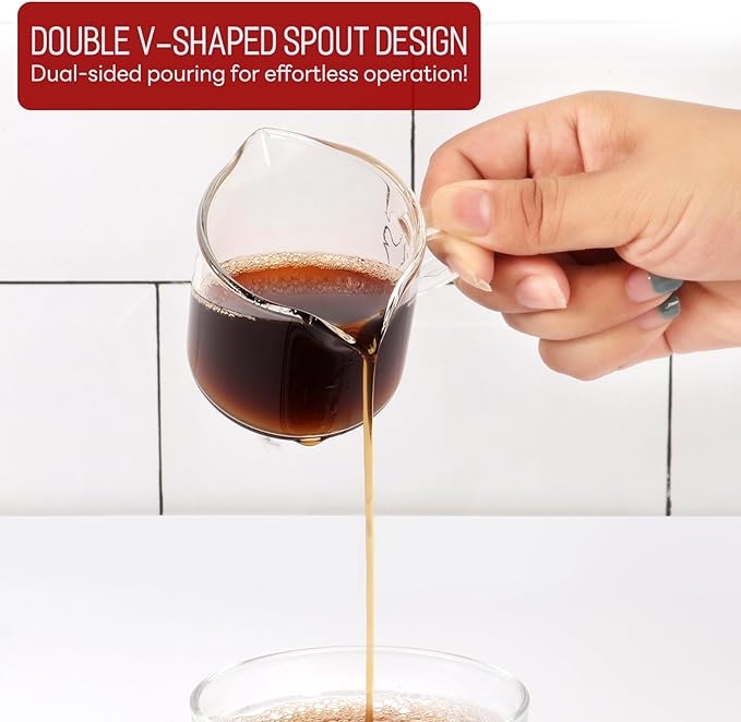 2 Pack Espresso Cups 4 OZ, Double Spouts Cups with Handle and 2 Stainless Steel Spoons, Espresso Shot Glasses, Milk Cup, Clear Glass for Espresso Machine