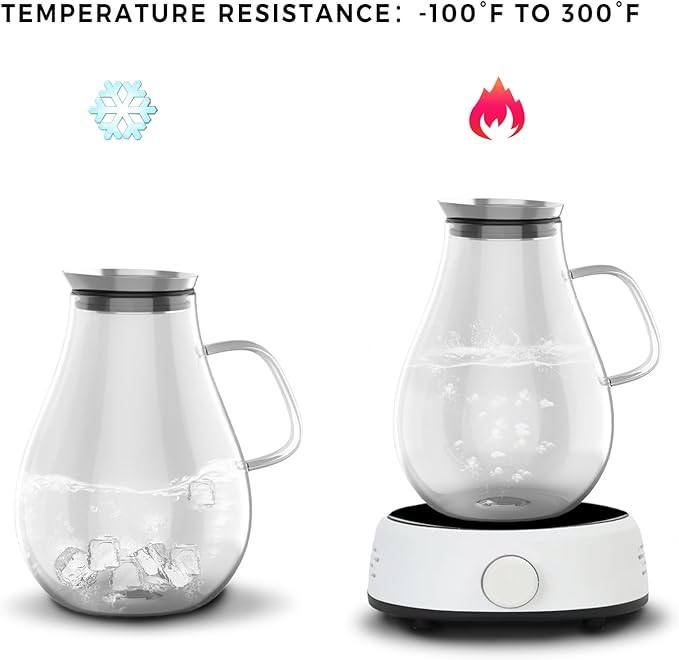 Glass Pitcher With Lid, 2.5 Liter 85 oz Glass Water Pitcher For Fridge, 0.66 Gallon Pitchers With Handle And Lid, Tea Jug Carafe Jar For Hot/Iced Water Milk Juice Coffee Fruit