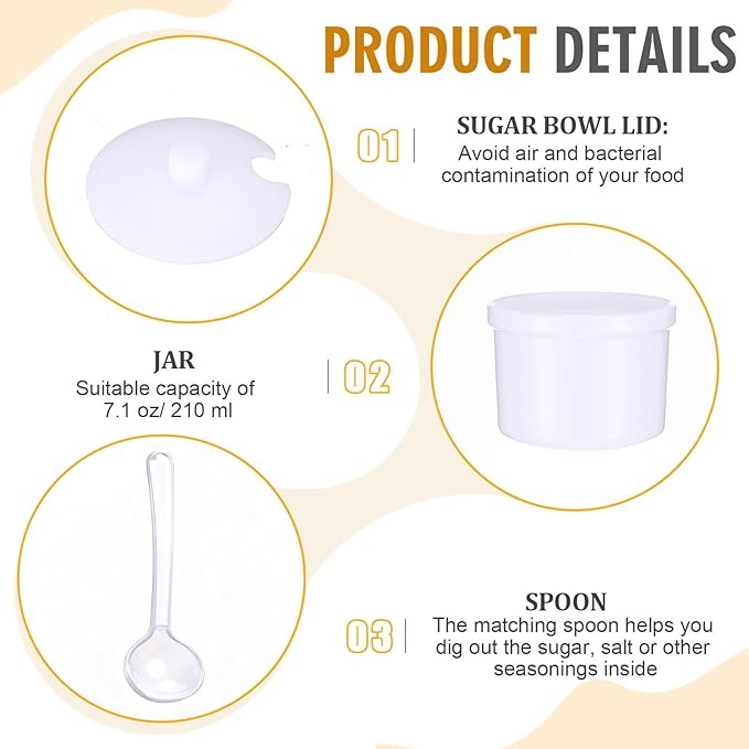 Tioncy 12 Pcs Hot Cocoa Bar Supplies Sugar Bowls with Lid and Spoon Party Bar Ice Cream Sundae Caramel Apple Dipping Container Christmas Acrylic Candy Dispenser with Tag (7.1 oz,White)