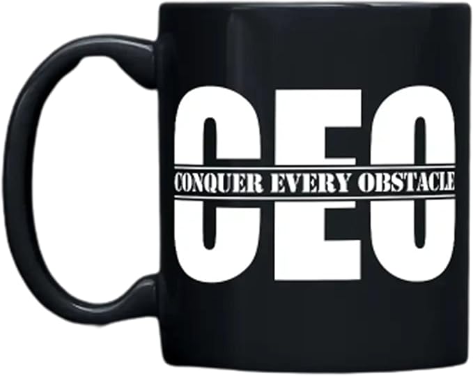 THE CEO Stylish Coffee Mug for Coffee Lovers - Premium Boss Mug with Gloss Finish - Premium Ceramic, Microwave Safe, 11oz Gift Mugs - Conquer Every Obstacle Ceo (Black)
