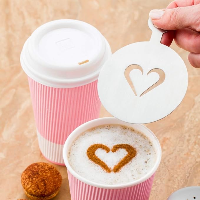 Restaurantware-Restpresso 4.75 Inch Latte Stencil, 1 Heart Coffee Stencil - Coffee Art Template, Decorate Cupcakes, Cakes, or Cookies, Stainless Steel Cappuccino Template, Heat-Resistant