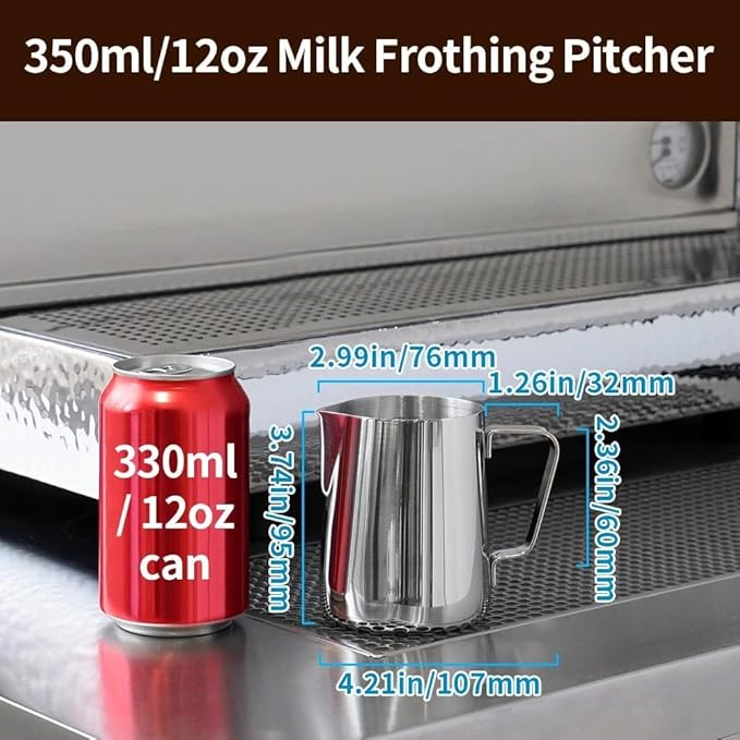 watchget Milk Frothing Pitcher 350ml/600ml/900ml/1500ml (12oz/20oz/32oz/52oz) - Stainless Steel Espresso Steaming Pitcher for Cappuccino, Latte Art, Milk Jug Coffee Frother Cup, Silver