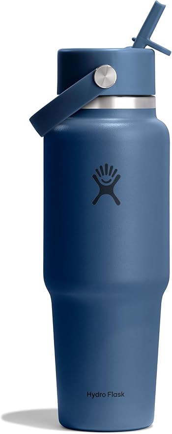 Hydro Flask Travel Water Bottle - Insulated Stainless Steel - Wide Straw Lid, Non Spill, Leakproof in 32 Oz Harbor Blue