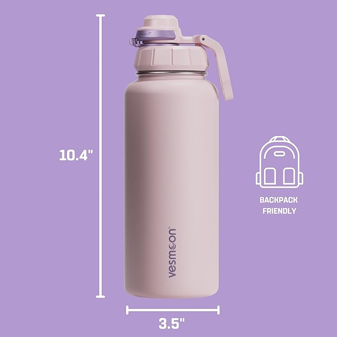 Vesmoon Vessence 32 Oz Stainless Steel Tea Infuser Bottle for Loose Leaf Tea, Water, Herbs, Fruits - Triple Layered Insulated, Leak Proof Bottle with Lid and Clip Handle - 24 Hours Hot/Cold
