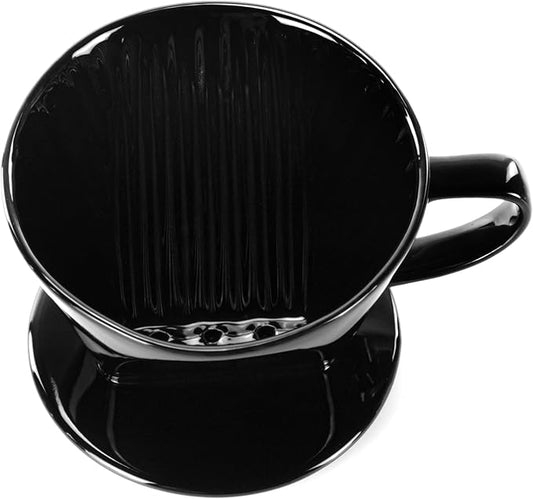 Pour Over Ceramic - Coffee Dripper Ceramic Coffee Maker with 3 Holes Flat Bottom, Porcelain Slow Filter Cone for Travel, Camping, Office, Home, Coffee Maker Brew, Black