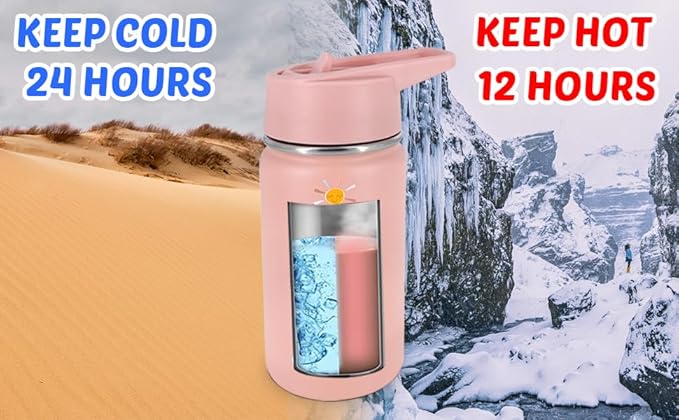 B&B Kids Stainless Steel Water Bottle with Straw Kids Insulated Water for School, Trip & Travel,Water Bottles for Boys Girls Reusable Double Wall Vacuum Leak Proof BPA Free
