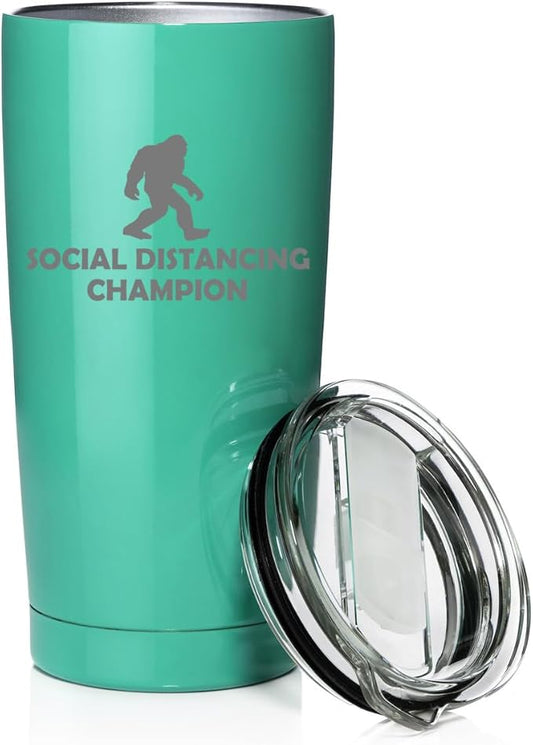 Smooth Body Tumbler Stainless Steel Vacuum Insulated Travel Mug Cup Gift Social Distancing Champion Bigfoot Sasquatch (Teal, 20 oz)