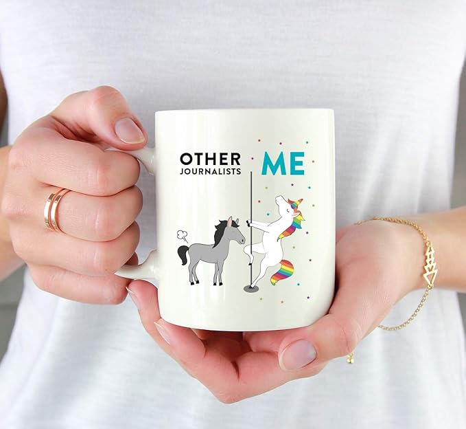 Andaz Press Funny Quirky 11oz. Ceramic Coffee Tea Mug Thank You Gift, Other Journalists Me, Horse Unicorn, 1-Pack