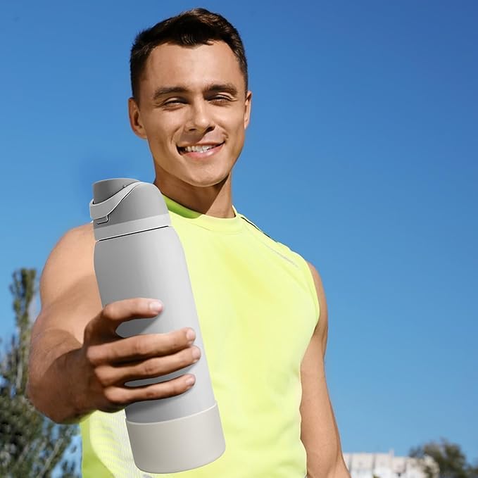 2PCS Silicone Water Bottle Boot, Compatible with Owala 24oz 32oz 40oz, Protective Anti-Scratch & Anti-Dent No Noise Sleeve Cover for FreeSip/Twist/Flip Water Bottles (Fog, 32oz)