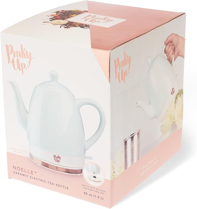 Pinky Up Noelle 1.5 L Ceramic Gooseneck Spout Electric Tea Kettle with Temperature Control - Cordless Design for Boiling Water Pot, Mint, Rose Gold