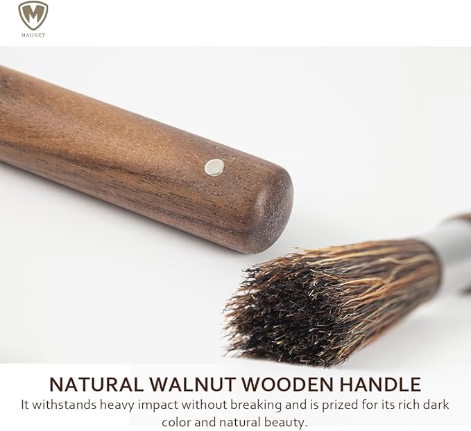MAGNET Professional Coffee Grinder Cleaning Brush Coffee Brush Handling Accessory Tool Walnut Brush Handle Synthetic Bristle with magnetic snap for Camping Home Kitchen Barista