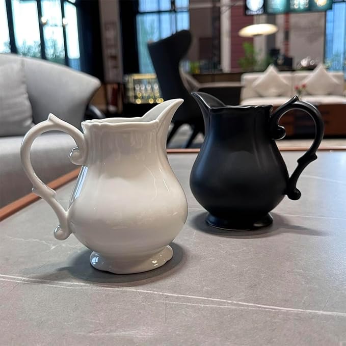 WAIT FLY Vintage Embossed Ceramic Creamer and Sugar Bowl Set, Cream Pitcher, Sugar Bowl with Lid, Coffee Serving Set-Black-Creamer Bowl Set