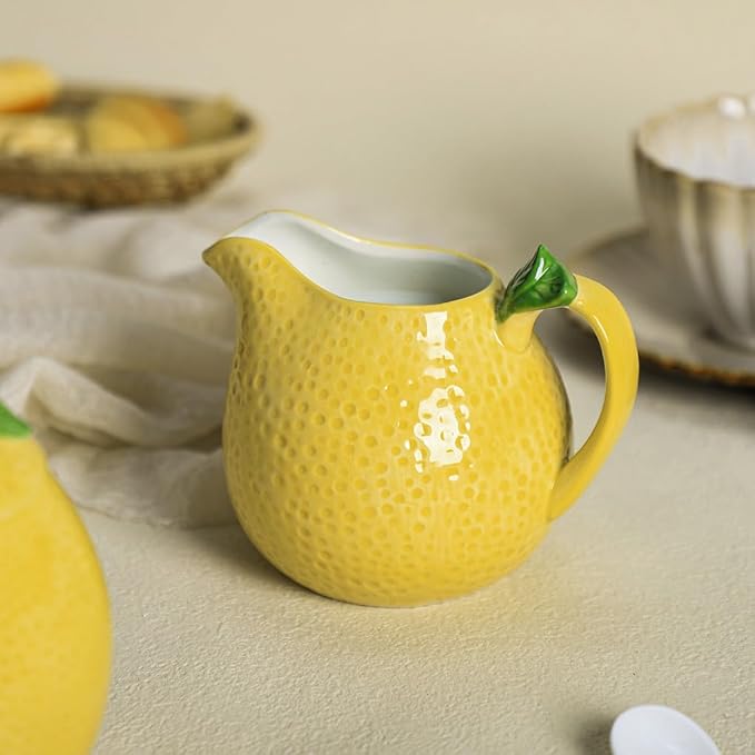 WAIT FLY Ceramic Lemon Creamer with Handle Coffee Milk Pitcher/Serving Pitcher/Sauce Pitcher/Milk Creamer Jug for Kitchen