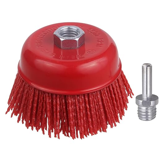 Abrasive Filament Nylon Bristle Cup Brush, 4" Nylon Cup Brush for Angle Grinder, 5/8" 11 Thread, 1/4" Drill Arbor-Remove Rust, Removal Rust Paint &Surface Prepping