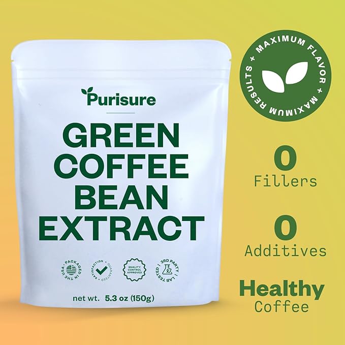 Purisure Green Coffee Bean Extract Powder 150g, Green Coffee Bean Extract, 750 Servings