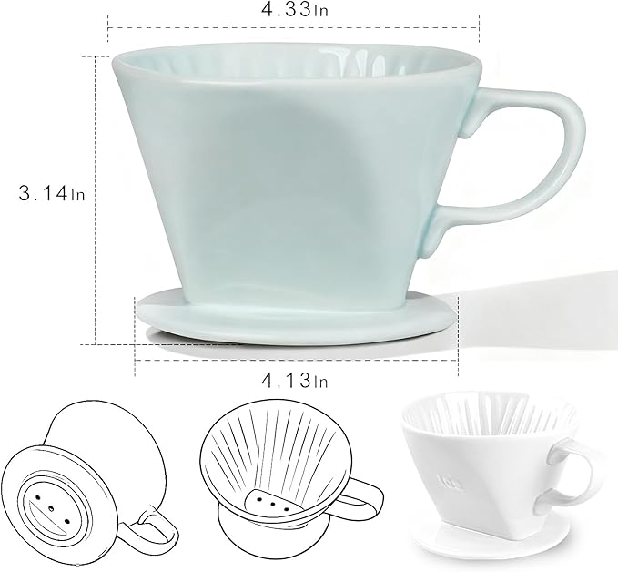 Handmade Pour Over Ceramic Coffee Dripper - Authentic Brewing Experience for Camping, Office, and Home (Green)