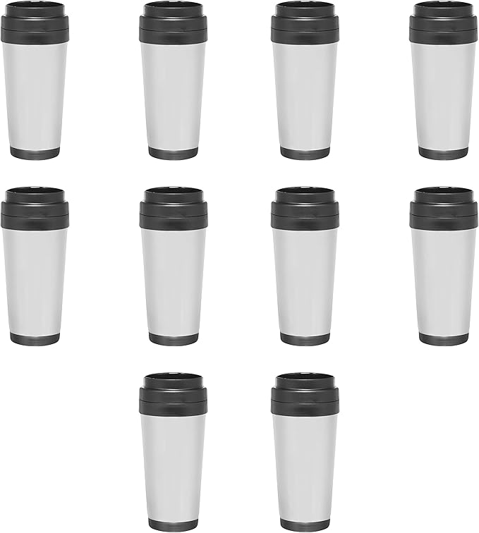 DISCOUNT PROMOS Insulated Stainless Steel Travel Mugs 16 oz. Set of 10, Bulk Pack - Perfect for Iced Coffee, Soda, Other Hot & Cold Beverages - Stainless Steel